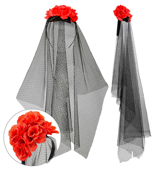 Widmann SRL Day of the dead lange sluier met rode rozen