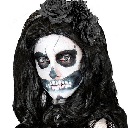 Widmann SRL Diadeem  day of death met 3 rozen zwart glitter