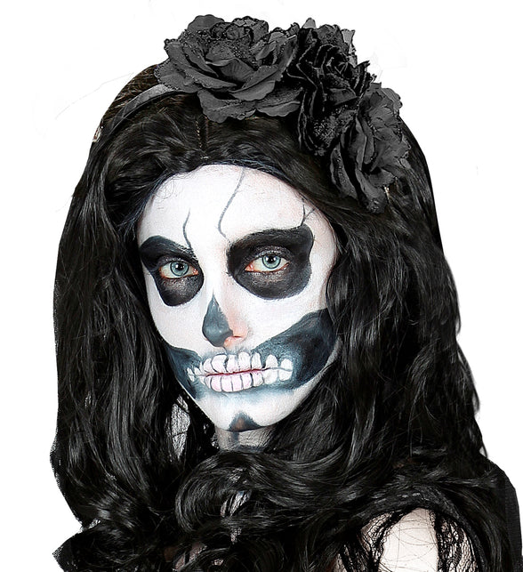Widmann SRL Diadeem  day of death met 3 rozen zwart glitter
