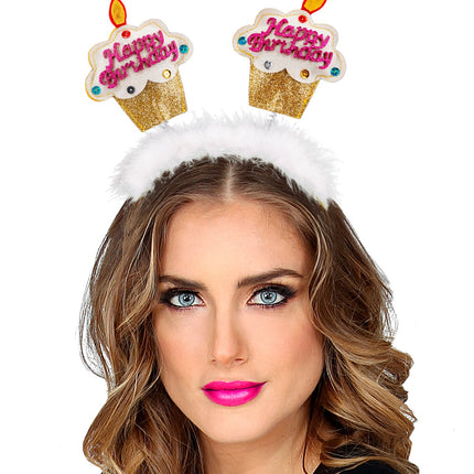 Widmann SRL Diadeem happy birthday cake goud/ wit
