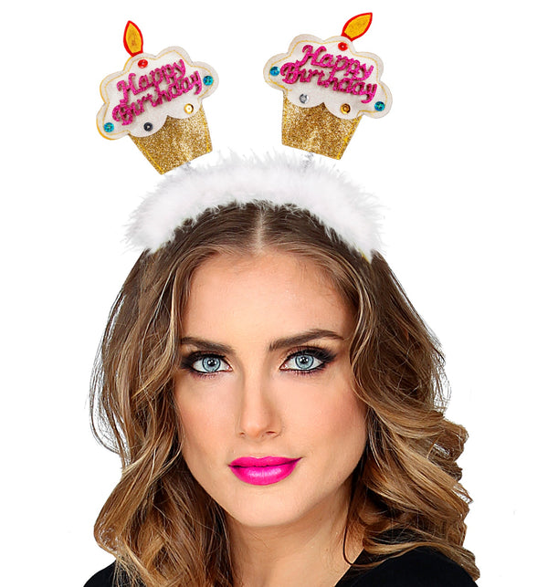 Widmann SRL Diadeem happy birthday cake goud/ wit
