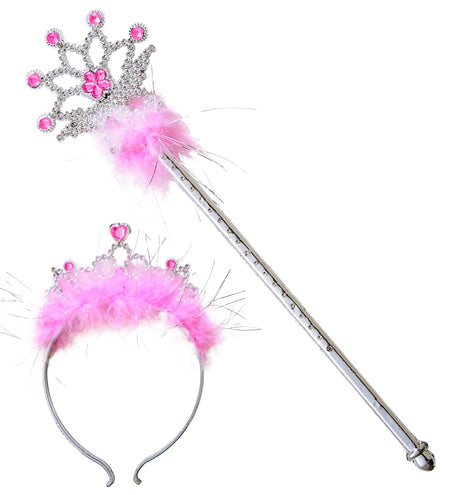 Widmann SRL Diadeem met toverstaf steentjes en marabou