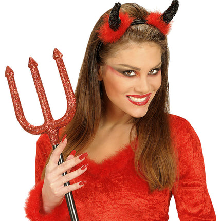 Widmann SRL Diadeem zwarte duivel hoorntjes met rode marabou