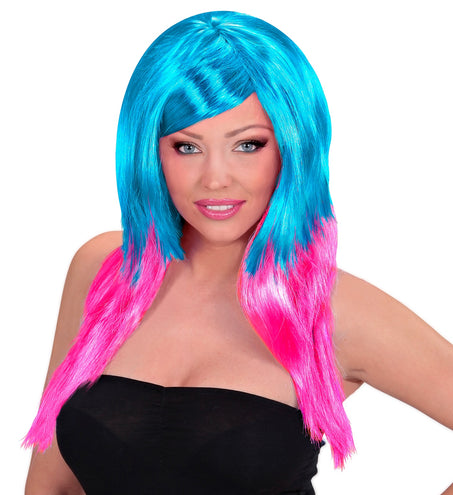 Widmann SRL Dip dye pruik blauw roze