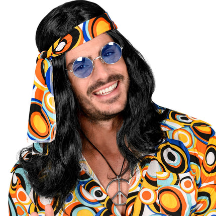 Widmann SRL Disco pruik hippie met hoofdband zwart