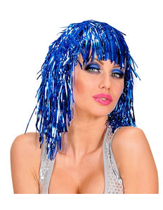 Widmann SRL Disco pruik lurex blauw