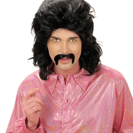 Widmann SRL Disco pruik seventies man zwart met snor