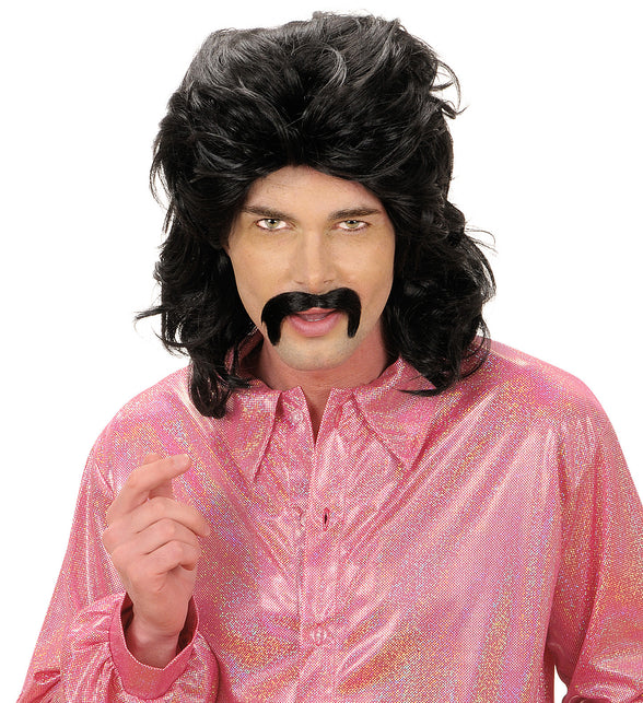 Widmann SRL Disco pruik seventies man zwart met snor