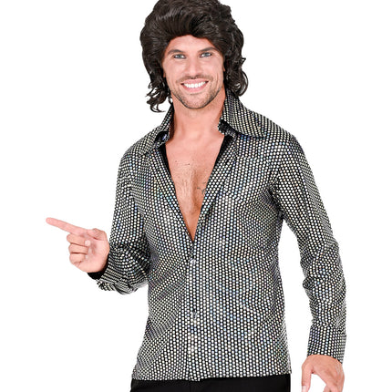 Widmann SRL Disco shirt jaren 70 zilver heren