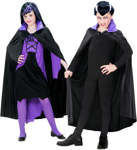 Widmann SRL Dracula cape zwart met paarse kraag kinderen