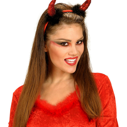 Widmann SRL Duivel hoorntje metallic marabou rood