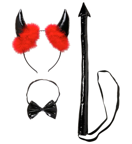 Widmann SRL Duivel verkleed set zwart met marabou