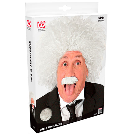 Widmann SRL Einstein pruik professor wit met snor