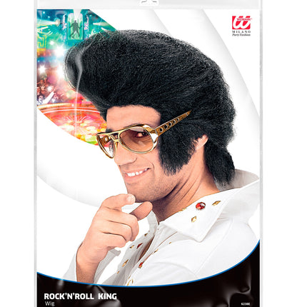 Widmann SRL Elvis pruik zwart met hoge kuif