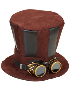 Widmann SRL Extra hoge hoed steampunk bruin met stofbril