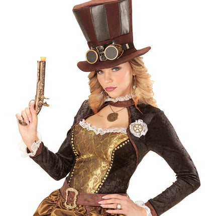 Widmann SRL Extra hoge hoed steampunk bruin met stofbril