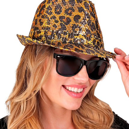 Widmann SRL Fedora pailletten hoed luipaard print