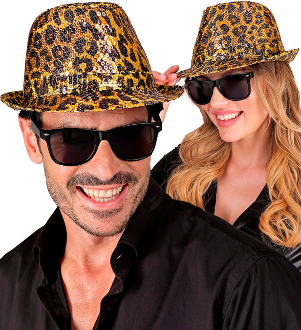 Widmann SRL Fedora pailletten hoed luipaard print