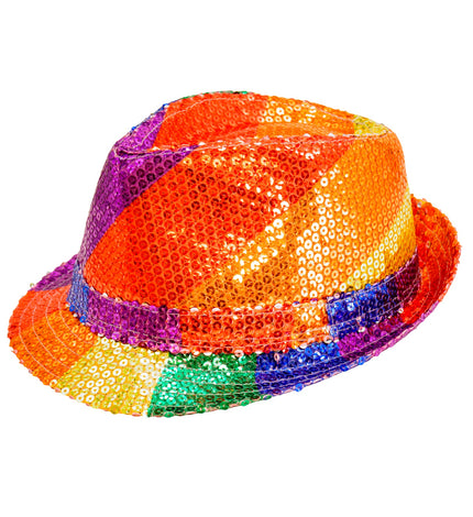Widmann SRL Fedora pailletten regenboog hoed