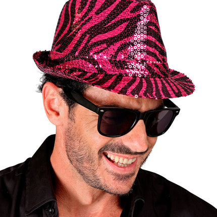 Widmann SRL Fedora pailletten roze tijger print hoed