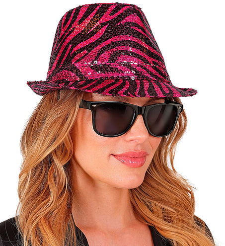 Widmann SRL Fedora pailletten roze tijger print hoed