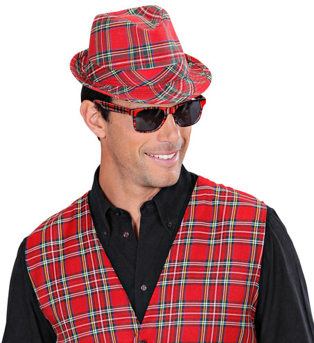 Widmann SRL Fedora Rood Met Tartan Print