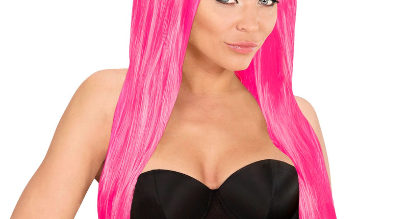 Widmann SRL Fel roze pruik met lang stijl haar