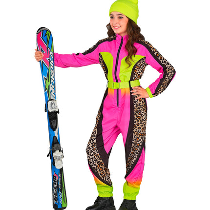 Widmann SRL Fout ski pak snowboarder luipaard roze/geel kind