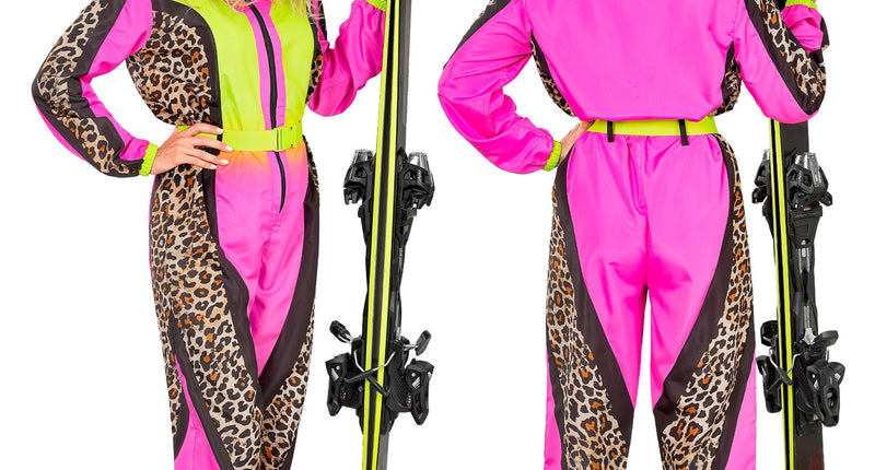 Widmann SRL Fout Ski Pak Snowboarder Luipaard Roze/Geel - Retro Skipak | Jaren 80 Foute Kleding