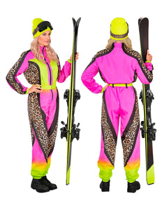 Widmann SRL Fout Ski Pak Snowboarder Luipaard Roze/Geel - Retro Skipak | Jaren 80 Foute Kleding