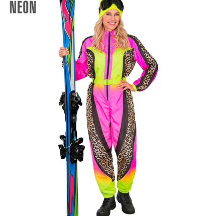 Widmann SRL Fout Ski Pak Snowboarder Luipaard Roze/Geel - Retro Skipak | Jaren 80 Foute Kleding