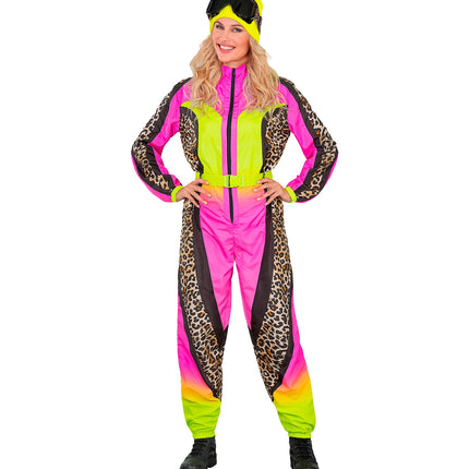 Widmann SRL Fout Ski Pak Snowboarder Luipaard Roze/Geel - Retro Skipak | Jaren 80 Foute Kleding
