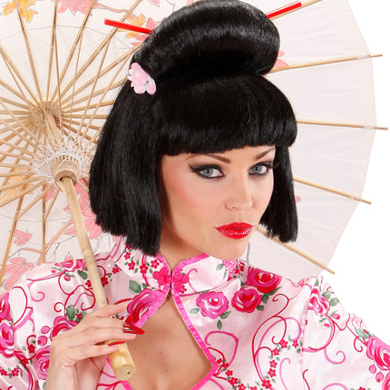 Widmann SRL Geisha pruik bloem met stokjes
