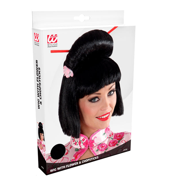 Widmann SRL Geisha pruik bloem met stokjes