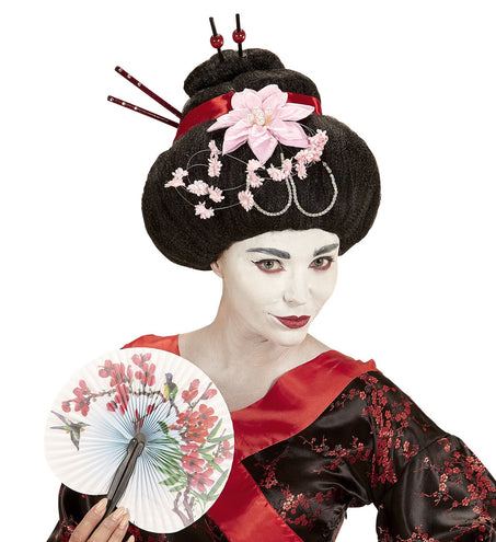 Widmann SRL Geisha pruik met stokjes en bloemen