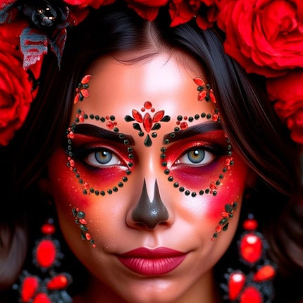 Widmann SRL Gezichtsdecoratie dag van de doden rood/zwart Maud