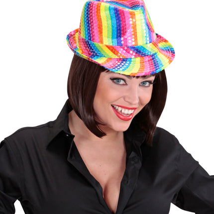 Widmann SRL Gleufhoedje pailletten regenboog