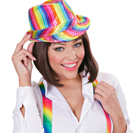 Widmann SRL Gleufhoedje pailletten regenboog