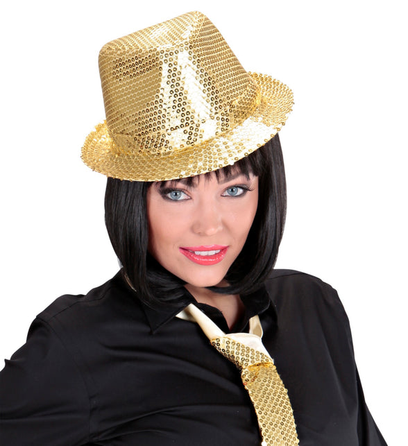 Widmann SRL Glitter gleufhoed goud pailletten