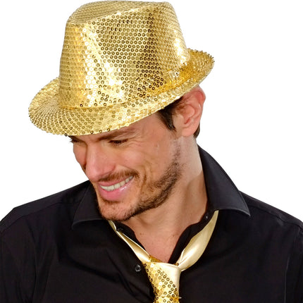 Widmann SRL Glitter gleufhoed goud pailletten
