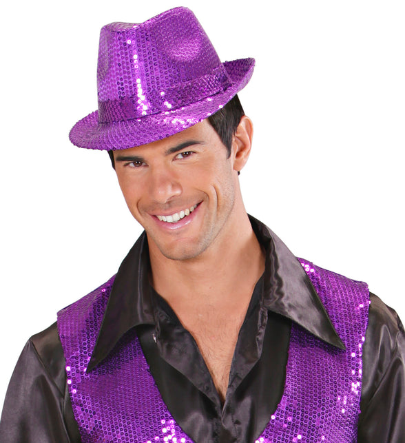 Widmann SRL Glitter gleufhoed paars pailletten