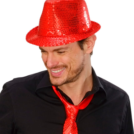 Widmann SRL Glitter gleufhoed rood pailletten