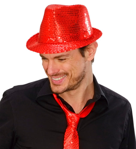 Widmann SRL Glitter gleufhoed rood pailletten