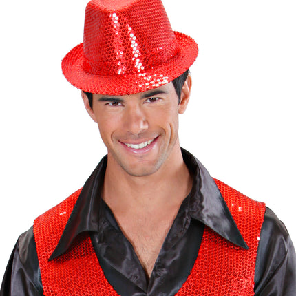 Widmann SRL Glitter gleufhoed rood pailletten