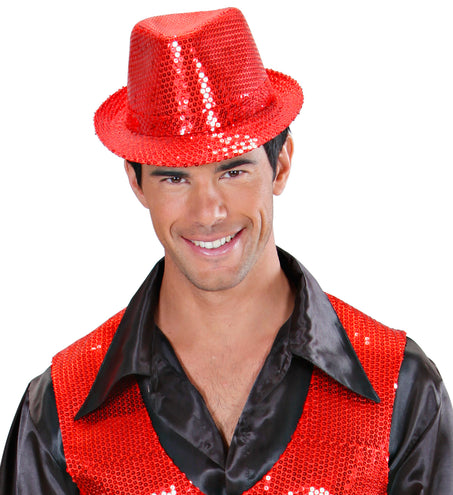 Widmann SRL Glitter gleufhoed rood pailletten