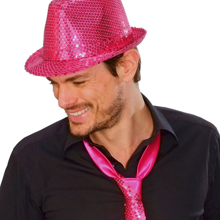 Widmann SRL Glitter gleufhoed roze pailletten