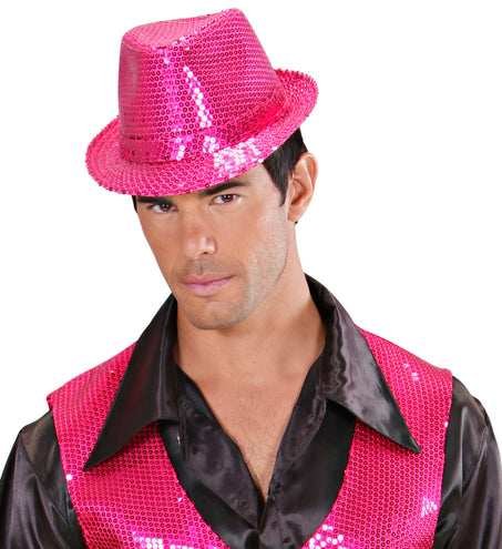 Widmann SRL Glitter gleufhoed roze pailletten