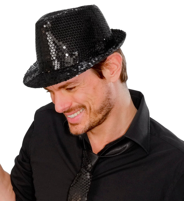 Widmann SRL Glitter gleufhoed zwart pailletten