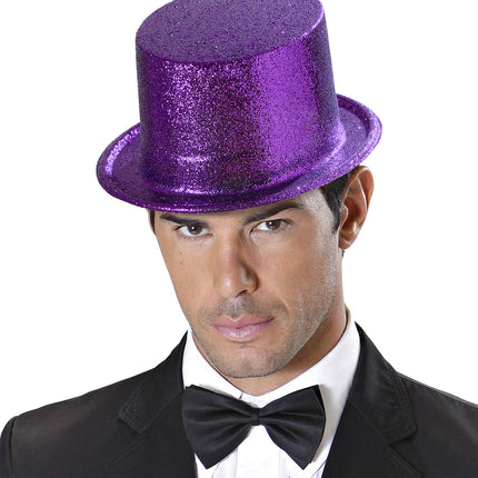 Widmann SRL Glitter Hoge Hoed, Paars