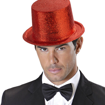 Widmann SRL Glitter hoge hoed rood